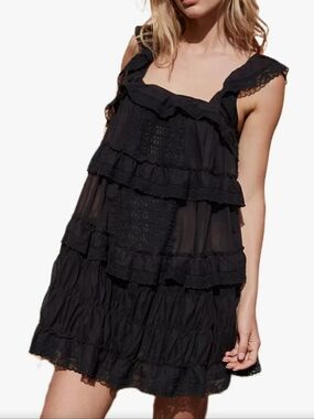 Ruffled Tiered Black Mini Dress - Women's Summer Dress